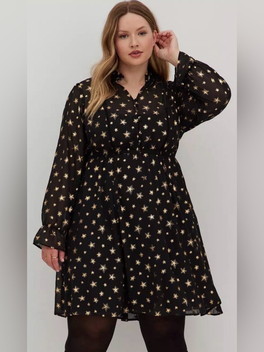 Torrid Mock Neck Mini Dress - Chiffon Stars Black *AS IS 2x